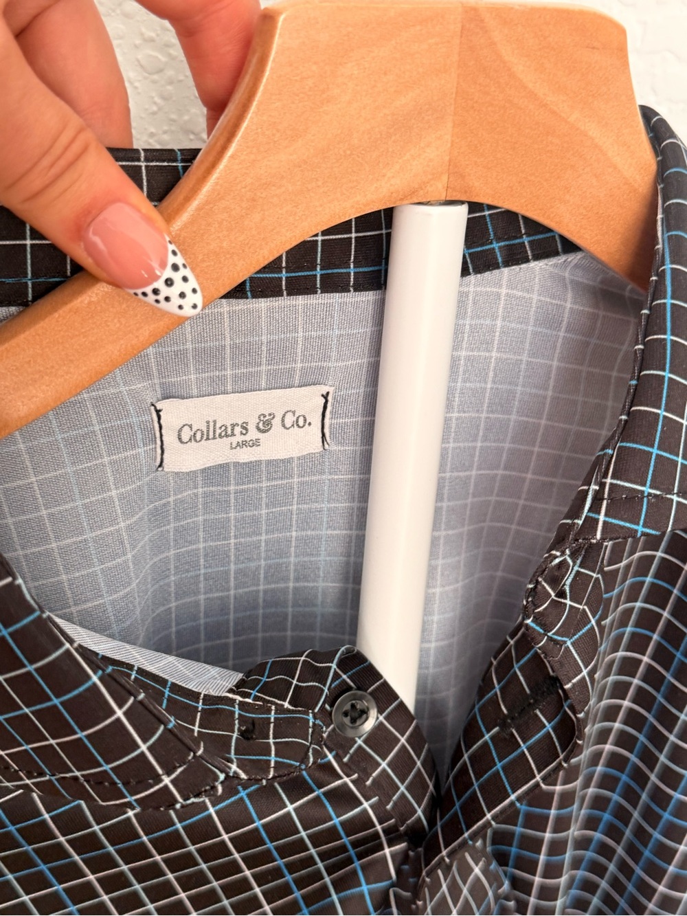 Collars & Co. Men’s Black Button-Down Shirt with Blue Grid